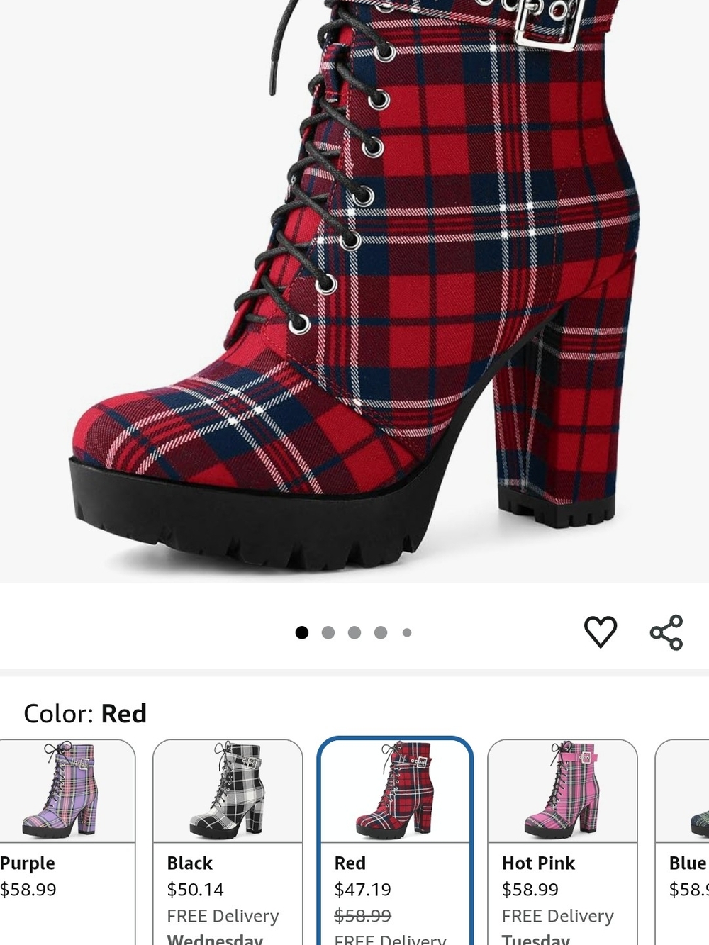 Red Plaid Lace-Up Platform Ankle Boots